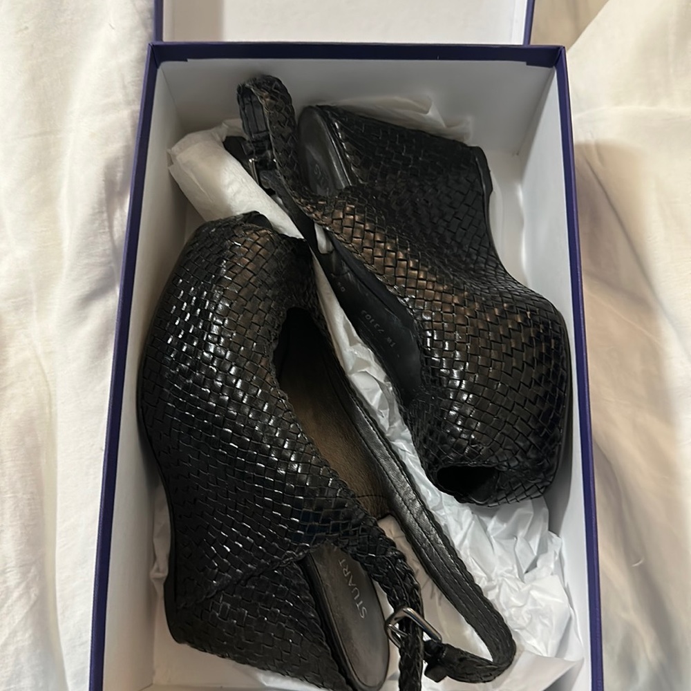 Stuart Weitzman sling back black platform wedge 6.5